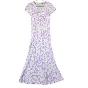 RIXO Clarissa Dress Womens Small Purple White Floral V Neck Maxi Tie Back